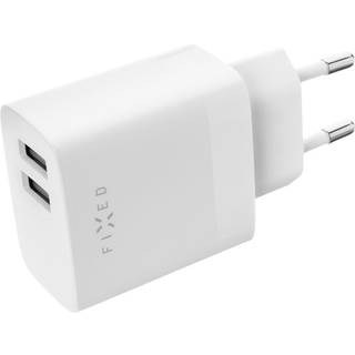 Fixed - Vægoplader m. 2x USB-A / 1x Lightning Kabel - 17W - 1m - Hvid
