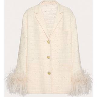 Valentino Mossi feather-trimmed tweed jacket - white - XS