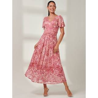 Jolie Moi Jolie Moi Red Bianca V-Neck Pleated Mesh Maxi Dress