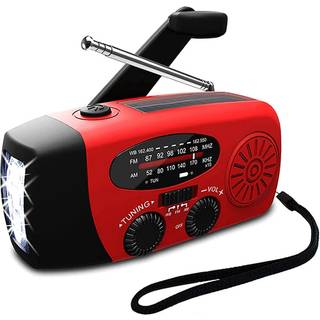 Nødradio med håndsving & Solceller - Powerbank funktion & LED lygte