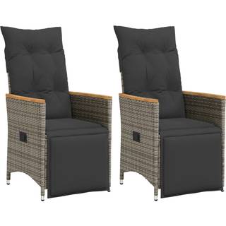 Havestol Med Hynder Justerbart Ryglæn Polyrattan - 2 / Grå / med armlæn og fodstøtte