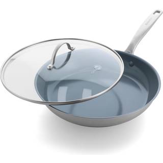 Greenpan Treviso rustfrit stål sund keramisk nonstick 12 """" Frying Pan Skillet med låg PFAS-fri beklædt induktion opvaskemaskine sikkert sølv