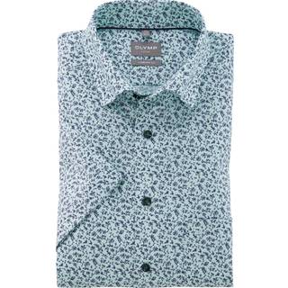 OLYMP Herren Kurzarmhemd blau geblümt Comfort Fit