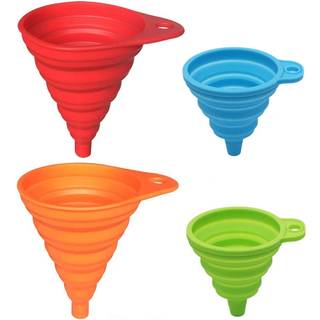 Kongnai Kitchen Funnel Set 4 Pack Small and Large Kitchen Gadgets Tilbehør Foldbar silikone Sammenklappelige tragt til fyldning af vandflaske Liq