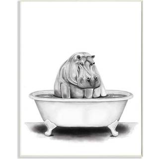 Stupell industrier flodhest i et karbad sjovt dyre badeværelse tegning design af rachel neiman kunst 13 x 19 vægplaque