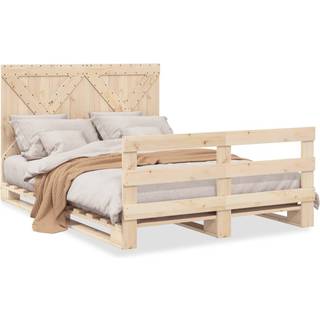 Sengeramme Med Sengegavl Massivt Fyrretræ Naturfarvet - with cross headboard & footboard / 140 x 200 cm
