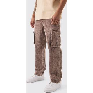 Mens Chocolate Acid Wash Relaxed Cord Cargo Trouser