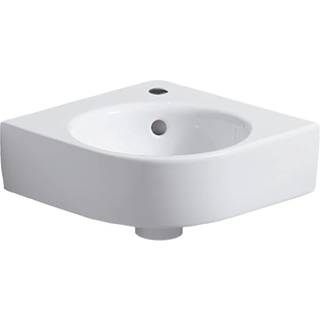 Geberit Renova Compact hjørnehåndvask: B=45cm, T=39.5cm, Hanehul=Midtpå, Overløb=Synlig, Hvid