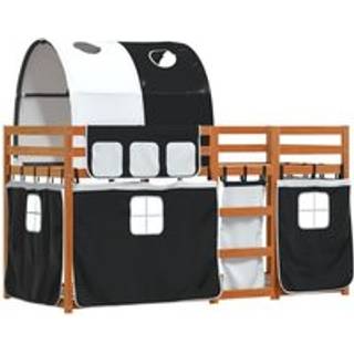 Køjeseng Med Gardiner Massivt Fyrretræ Hvid Og - Brun og sort / 90 x 190 cm