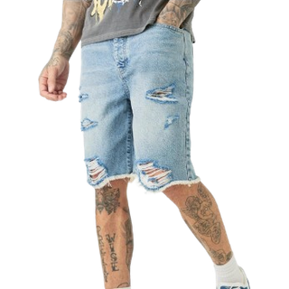 Mens Tall Multi Rip Relaxed Fit Denim Shorts In Light Wash