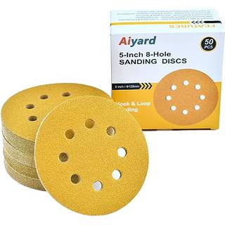 Aiyard 5-tommer 8-hullers kroge og loop slibningskiver 100-grus tilfældig bane sandpapir 50-pack