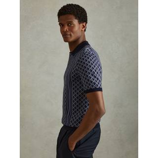 Reiss Reiss Navy Sanderson Half-Zip Diamond Stitch Polo Shirt