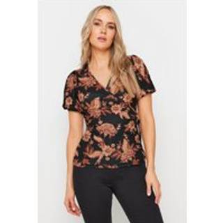 Lts Tall Black Floral Print Wrap Top 18 Lts | Tall Women's Summer Tops