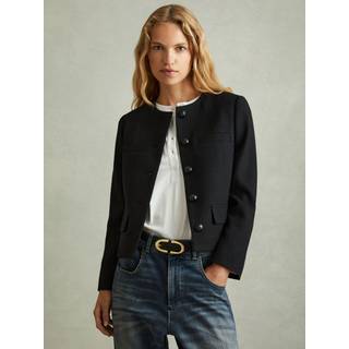 Reiss Reiss Black Nola Cropped Wool Single Breasted Jacket