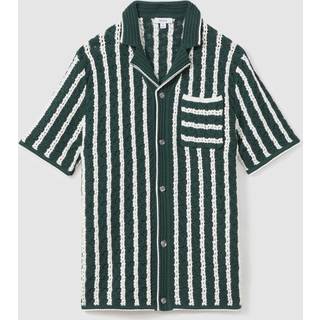 Reiss Reiss Green/White Spritz Oversized Crochet Striped Cuban Collar Shirt
