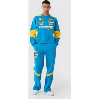 Mens Cobalt Oversized Boxy Applique Moto Sweatshirt Tracksuit