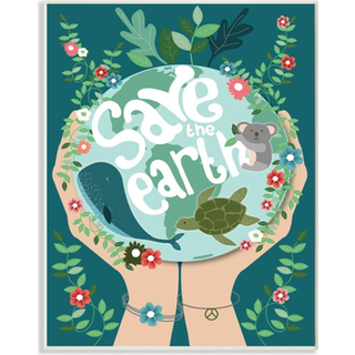Stupell Industries Save Jorden Citat Whale Turtle Koala Animals Wood Art af Hannah Heemsbergen Wall Plaque 10x15