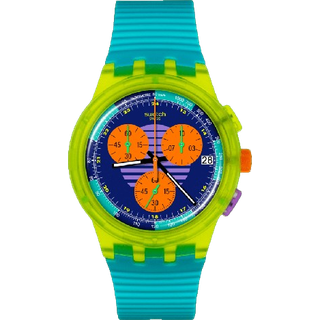 Swatch Neon Wave Multi-coloured Dial Chronograph Turquoise Silicone Strap Watch SUSJ404