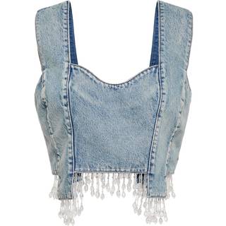 Ganni Embellished denim crop top - blue - XS