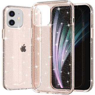 iPhone 12 Mini Hybrid Plastik Bagside Cover m. Glimmer - Gennemsigtig / Guld