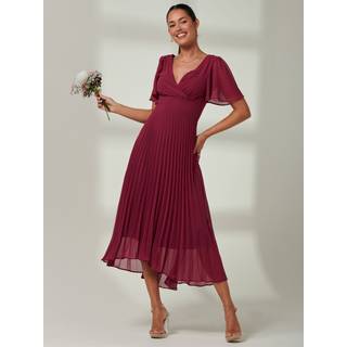 Jolie Moi Jolie Moi Red Elene Pleated High Low Chiffon Maxi Dress