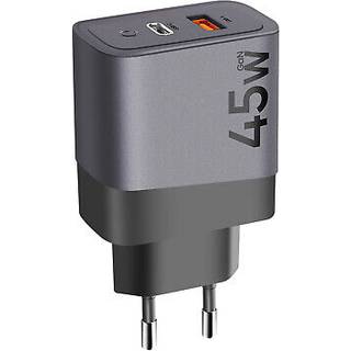 Tactical Microgrid GaN 45W vægoplader - PD3.0 USB-C, QC3.0 USB-A - grå