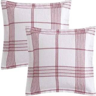 Levtex Home - Peppermint Plaid Euro Sham - Red Cream - Waffle Plaid - Euro Sham Set av 2 (26x26in.) Ingen insatsbomull