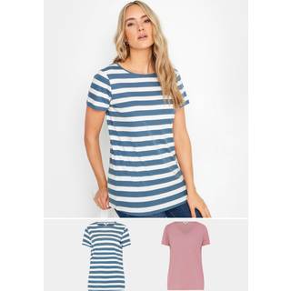 Lts Tall 2 Pack Pink & Blue Stripe Tshirt 14 Lts | Tall Women's Basic Tops