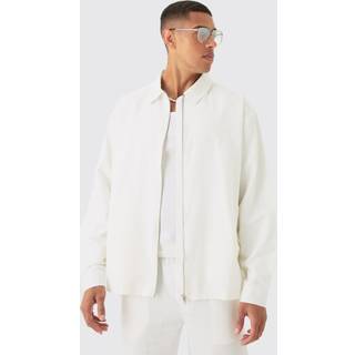 Mens Natural Linen Mix Relaxed Harrington Jacket