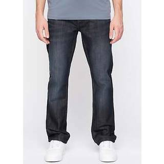 Crosshatch Herre Nye Prægede Techno Straight Fit Jeans Mørk Vask