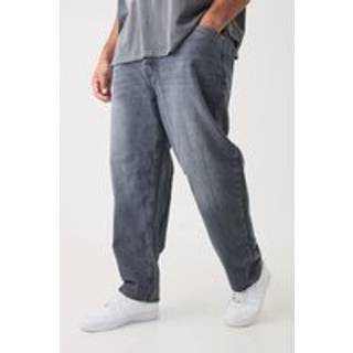 Mens Mid Grey Plus Tapered Rigid Jeans