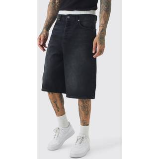 Mens Tall Double Waist Band Denim Jorts In Black