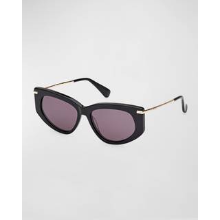 Max Mara Kvinde MM0100 BETH 01A Solbriller Acetat Sort Røg Rund Normal