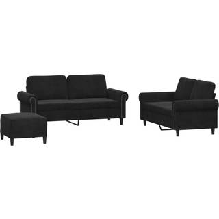 Sofasæt 2 Dele Velour - Sort / Med fodskammel