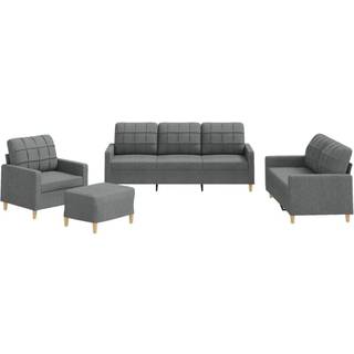 Sofasæt 3 Dele Stof - Mørkegrå / med hynder og fodskamler