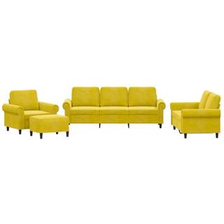 sofasæt 4 dele med hynder velour gul