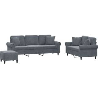 Sofasæt 2 Dele Velour - Mørkegrå / med puder og fodskamler