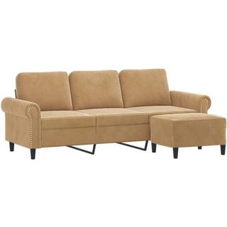 3-Personers Sofa Med Fodskammel 180 Cm Velour - Brun