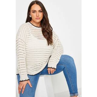 Yours Curve Yours Curve Cream Tipped Edge Crochet Jumper