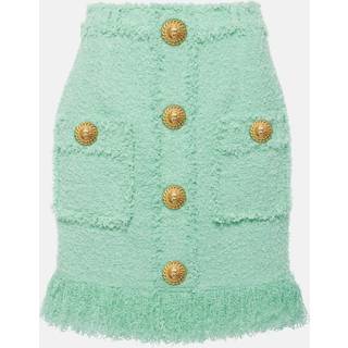 Balmain Fringed tweed miniskirt - green - L