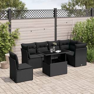 sofasæt til haven 7 dele med hynder polyrattan sort