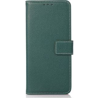 iPhone 15 Pro Max Litchi Læder Flip Cover m. Kortholder - Grøn