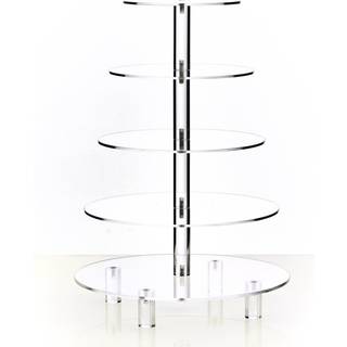 5-etagers akryl-cupcake-stativ - ekstra tyk 5 mm bund, 4 mm tykke etageplader - klar rund dessertopstilling med 4 bundstænger
