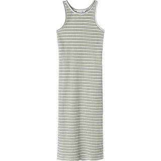 Name It Oil Green/bright White Stribet Maxi Tank Kjole