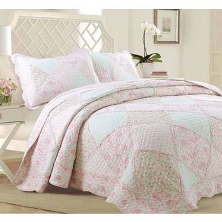 Hyggelige linje hjem mode 100% bomuld ?gte patchwork blomsterrosa rose lurvede chic girly reversible quilt senget?j s?t coverlet senget?ppe (la r
