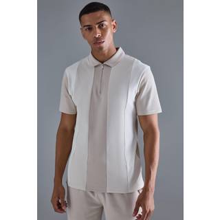 Mens Stone Slim Contrast Panel Interlock Polo