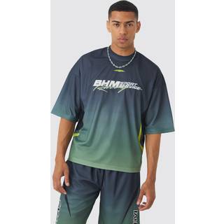 Mens Brown Oversized Boxy Mesh Applique Ombre Moto Printed T-shirt