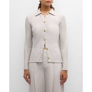 Vince Ribbed-knit cotton-blend polo pullover - white - S