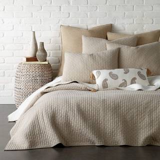 LevTex Home - Cross Stitch Taupe Quilt Set - Twin/Twin XL Quilt One Standard Pillow Sham - Cross Stitched Pattern - Quilt Størrelse (68x86in.) O