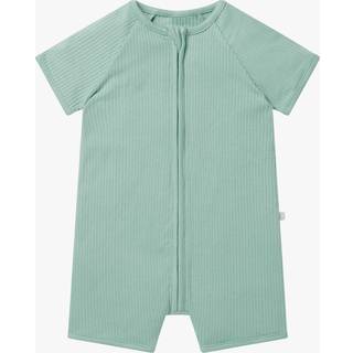 Mori MORI Green Ribbed Stretch Cotton Blend Zip-Up Romper